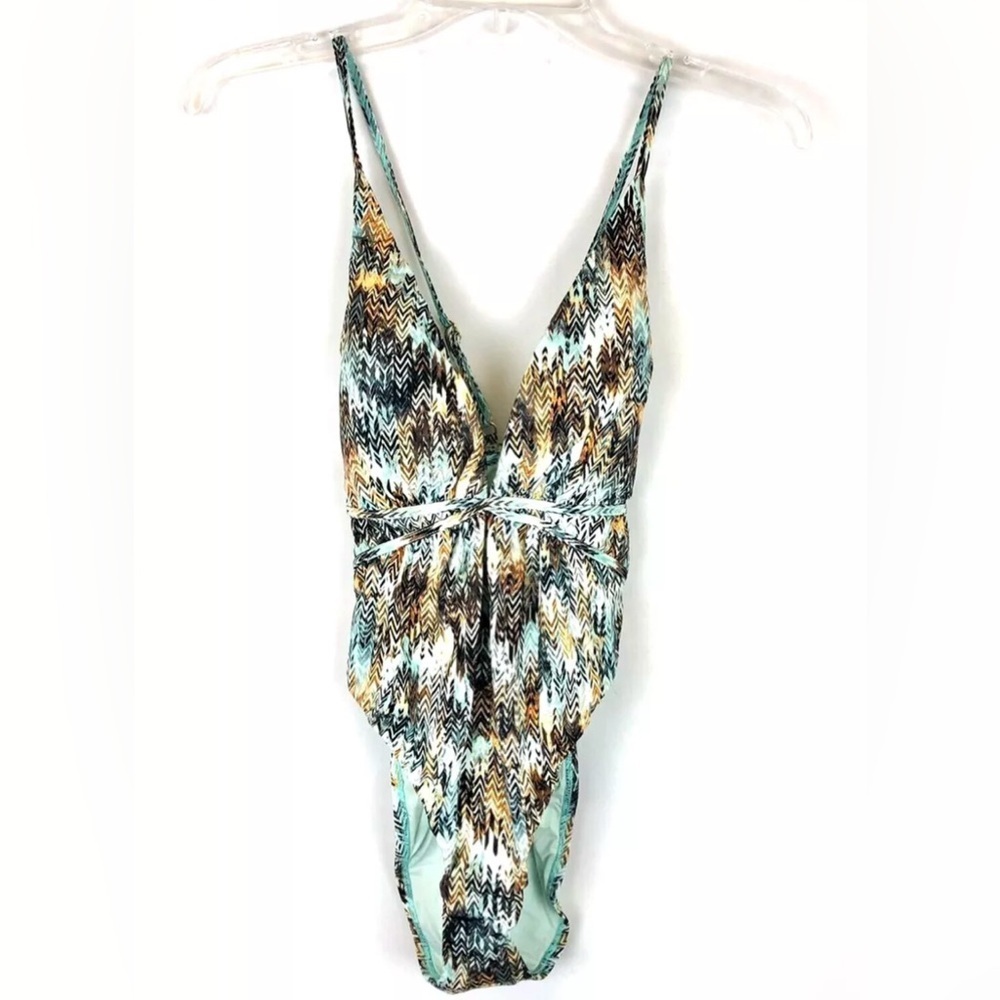 BCBG Maxazria Women’s Plunge Neck Multicolored One Piece Swimsuit Size 6